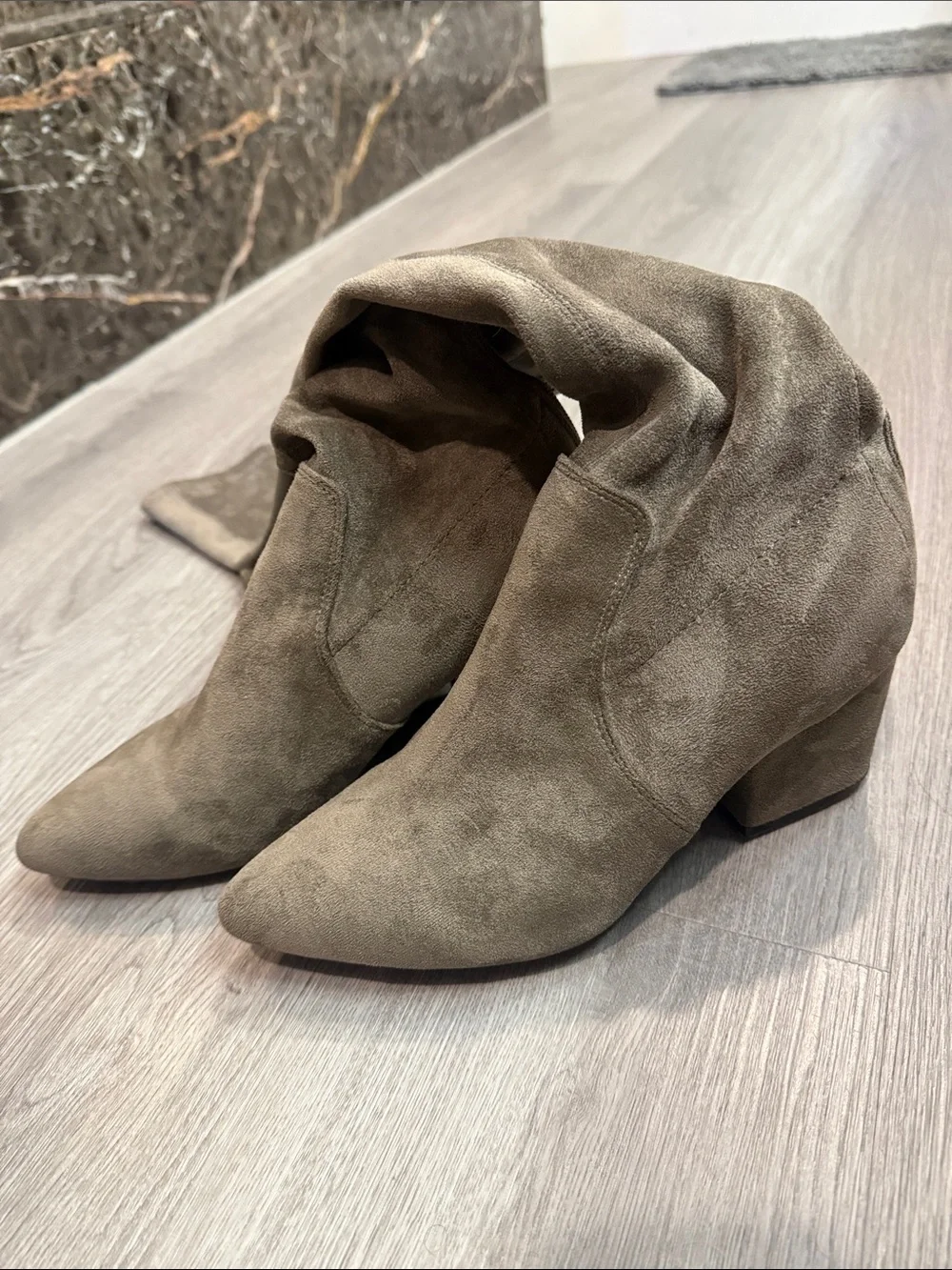 Over-the-Knee Suede Block Heel Boots - Taupe